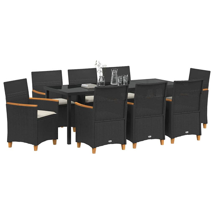 Set de masă pentru grădină 9 pcs Negru poliratan - WALTI WALTI