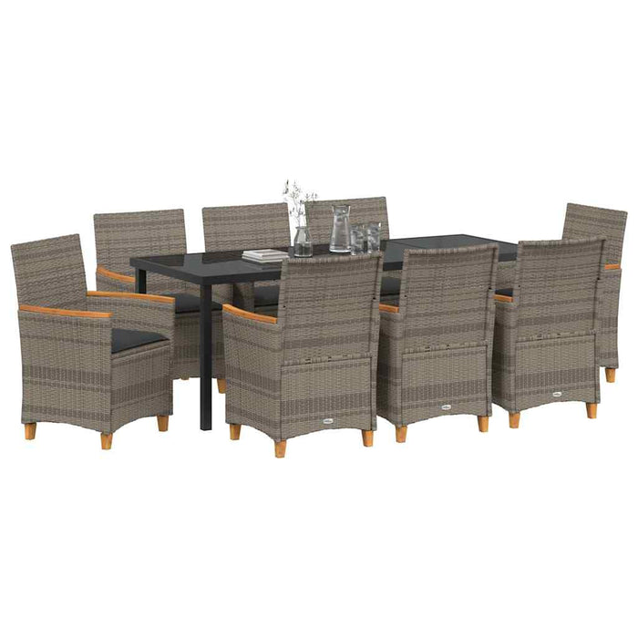Set de masă pentru grădină 9 pcs Gri poliratan - WALTI WALTI