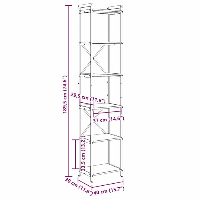 Bibliotecă sonoma gri 40 x 30 x 188 cm Lemn compozit - WALTI WALTI