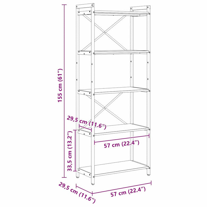 Bibliotecă Stejar afumat 60 x 30 x 153 cm Lemn compozit - WALTI WALTI