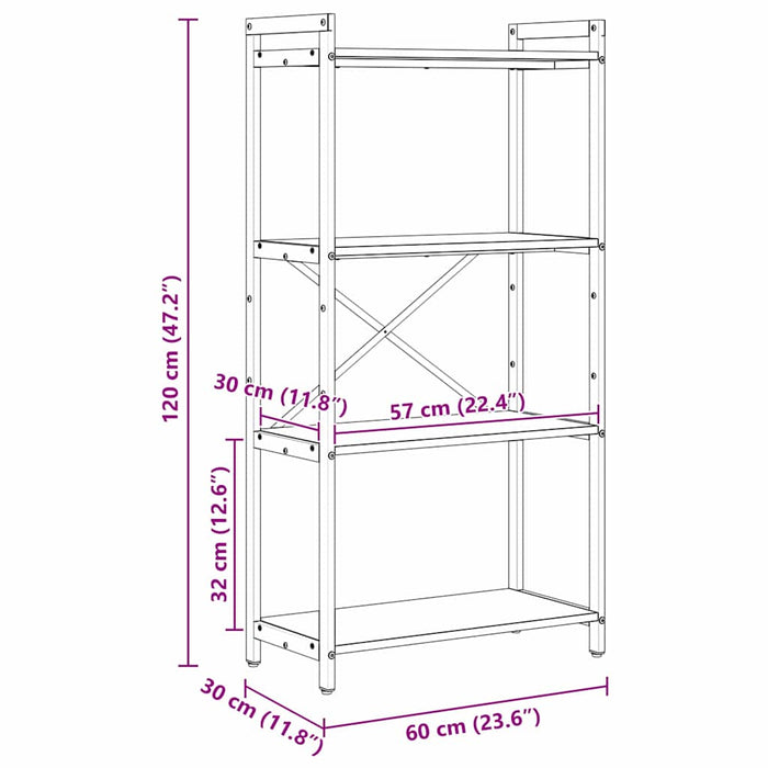 Bibliotecă Stejar afumat 60 x 30 x 118 cm Lemn compozit - WALTI WALTI