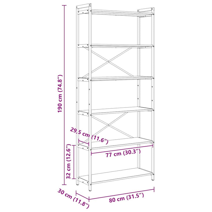 Bibliotecă Stejar afumat 80 x 30 x 188 cm Lemn compozit - WALTI WALTI