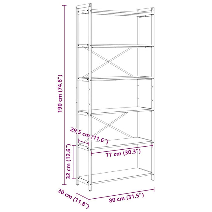 Bibliotecă sonoma gri 80 x 30 x 188 cm Lemn compozit - WALTI WALTI