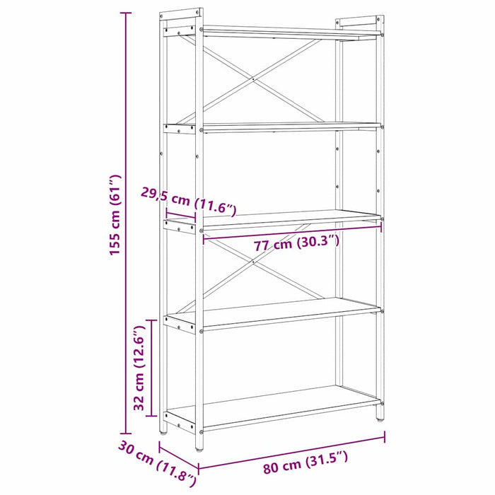 Bibliotecă Stejar afumat 80 x 30 x 153 cm Lemn compozit - WALTI WALTI