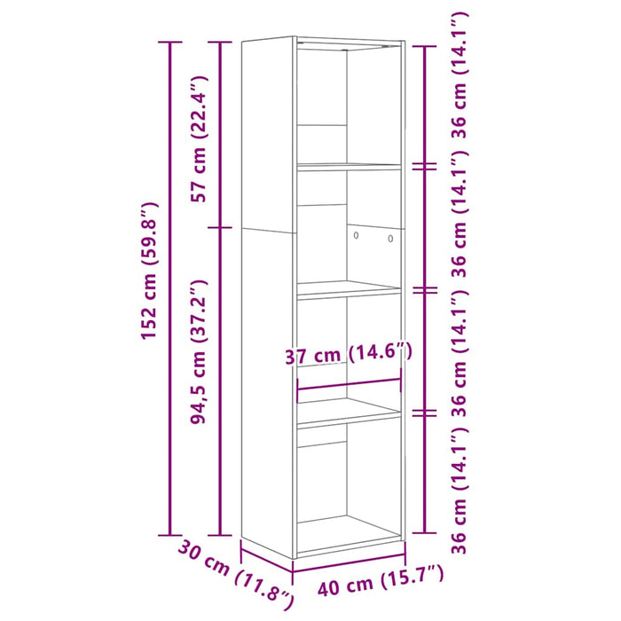 Bibliotecă Stejar negru 40 x 30 x 152 cm Lemn compozit - WALTI WALTI