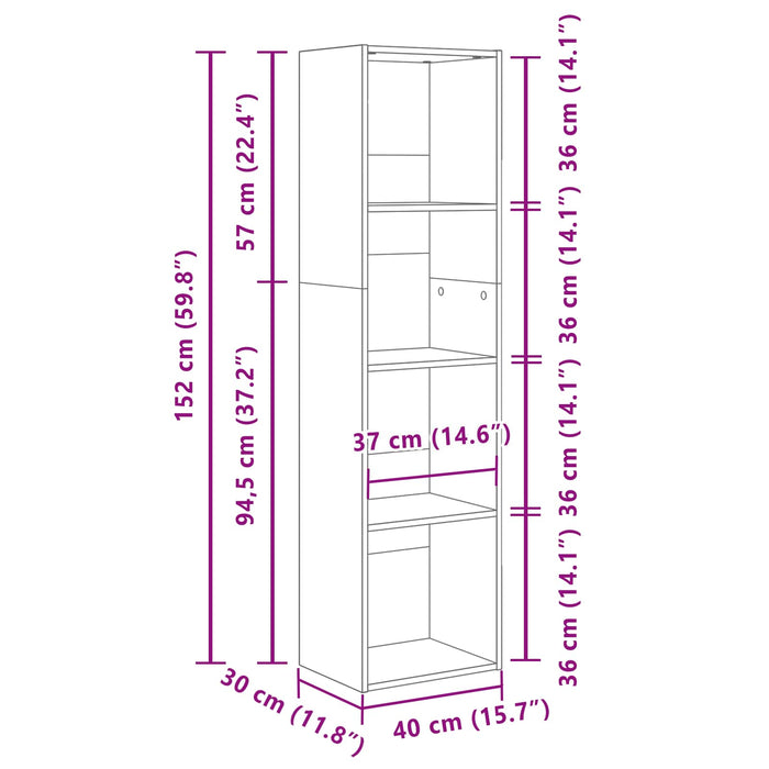 Raft pentru cărți Stejar Negru 40 x 30 x 152 cm Lemn compozit - WALTI WALTI