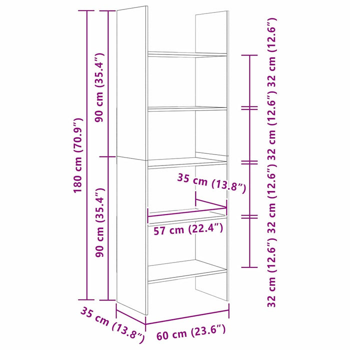 Dulap pentru cărți Stejar Artizanal 60 x 35 x 180 cm - WALTI WALTI