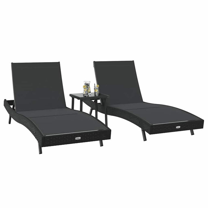 Șezlonguri 3 pcs Negru 40 x 40 x 40.5 cm poliratan - WALTI WALTI
