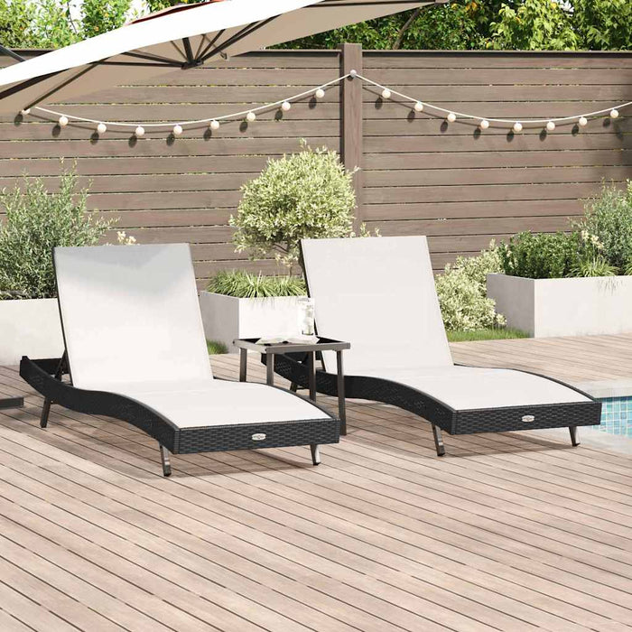 Șezlonguri 3 pcs Negru și Alb 40 x 40 x 40.5 cm poliratan - WALTI WALTI