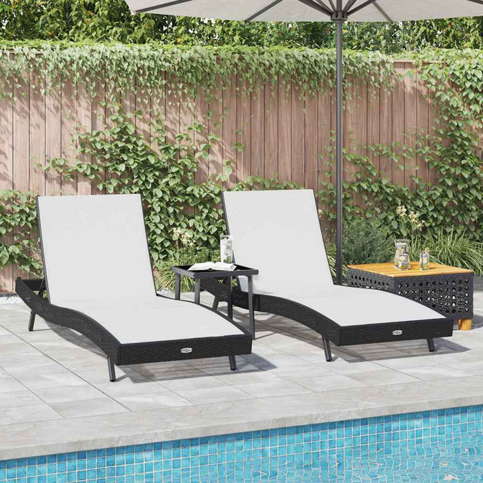 Șezlonguri 3 pcs Negru și Alb 40 x 40 x 40.5 cm poliratan - WALTI WALTI