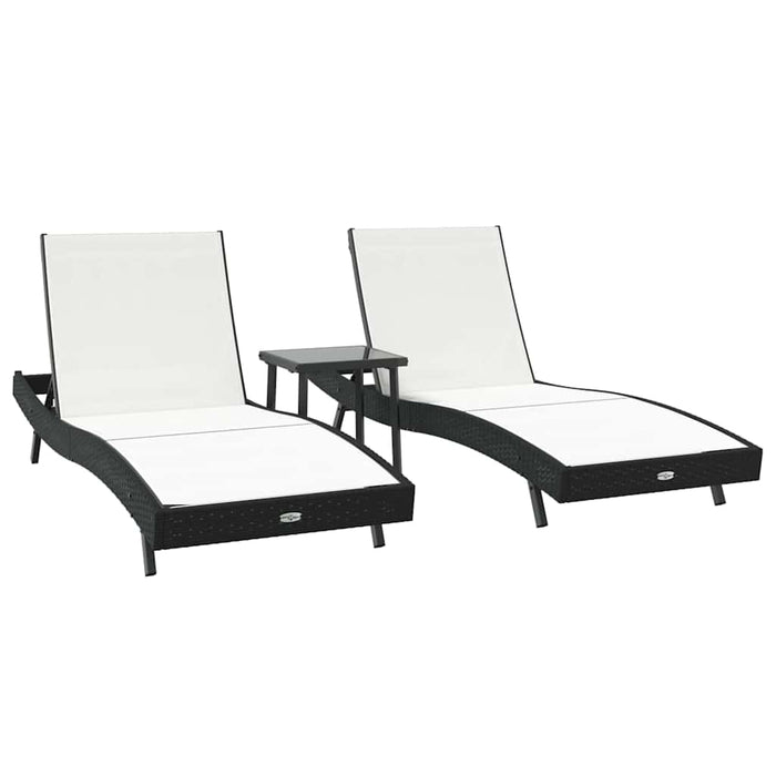 Șezlonguri 3 pcs Negru și Alb 40 x 40 x 40.5 cm poliratan - WALTI WALTI