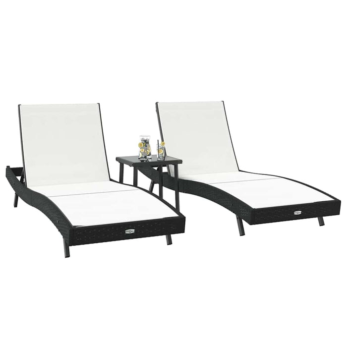 Șezlonguri 3 pcs Negru și Alb 40 x 40 x 40.5 cm poliratan - WALTI WALTI