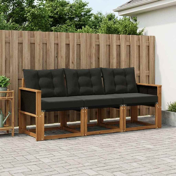 Set de canapele de exterior cu pernă 3 pcs Natural și Negru WALTI