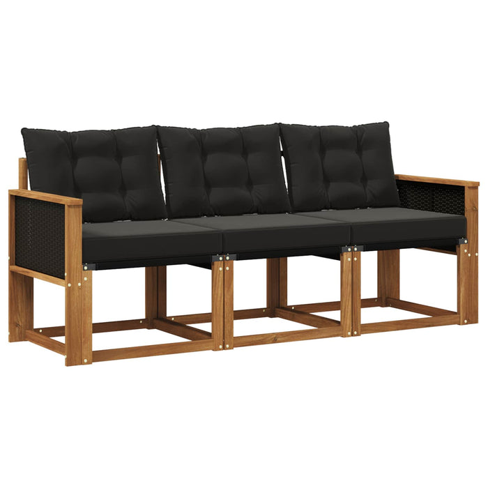 Set de canapele de exterior cu pernă 3 pcs Natural și Negru WALTI