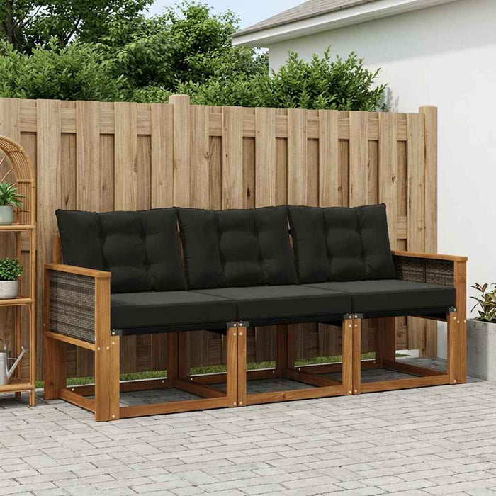 Set de canapele de exterior cu pernă 3 pcs Natural și Negru WALTI