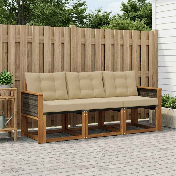 Set de canapele de exterior cu pernă 3 pcs Natural și Bej WALTI