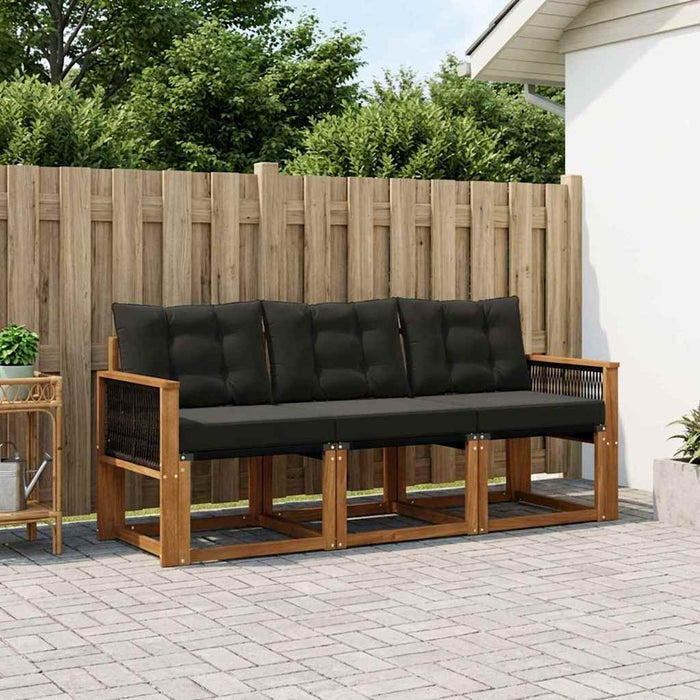 Set de canapele de exterior cu pernă 3 pcs Natural și Negru WALTI