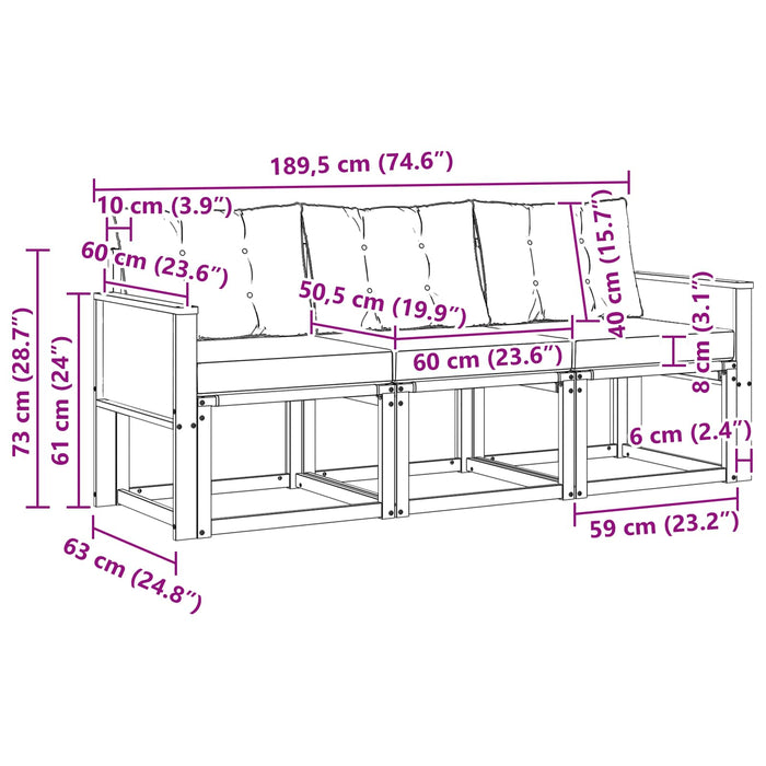 Set de canapele de exterior cu pernă 3 pcs Natural și Crem WALTI
