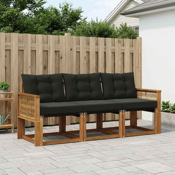 Set de canapele de exterior cu pernă 3 pcs Natural și Negru WALTI