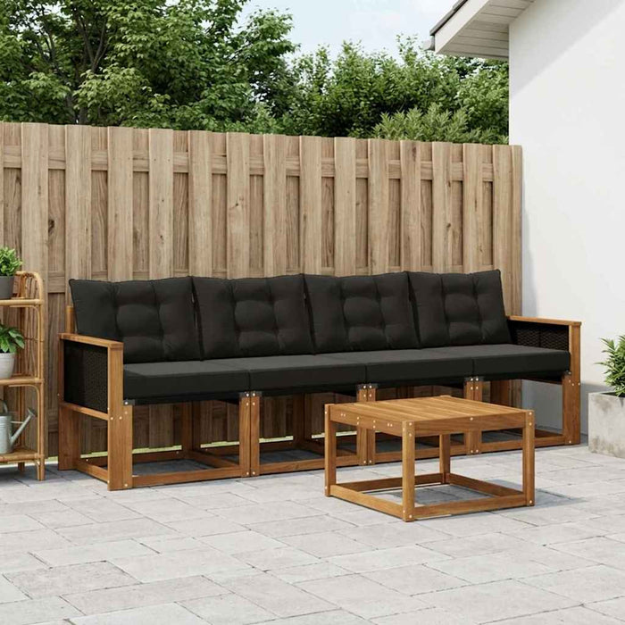 Set de canapele de exterior cu pernă 5 pcs Natural și Negru WALTI