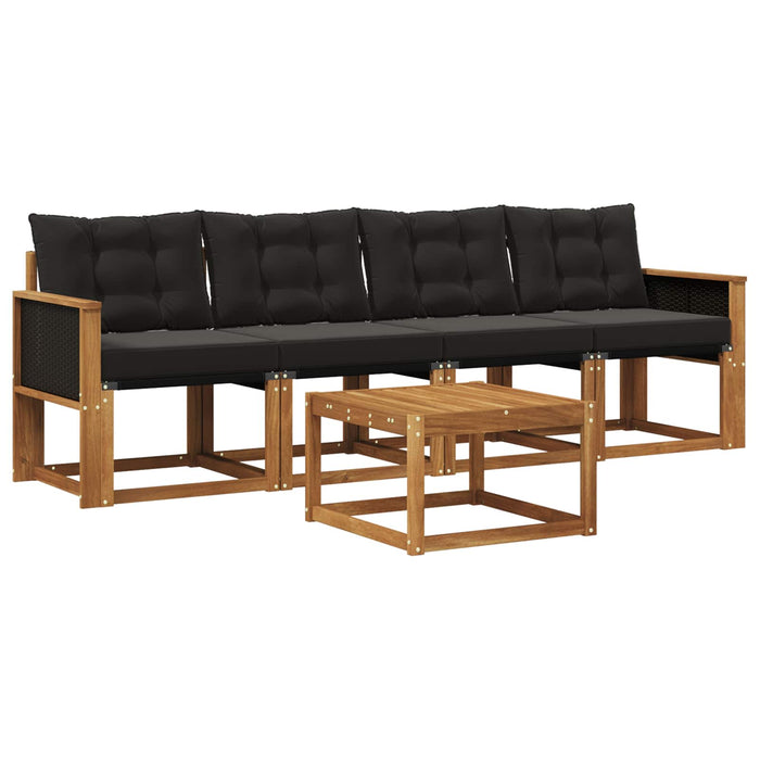 Set de canapele de exterior cu pernă 5 pcs Natural și Negru WALTI