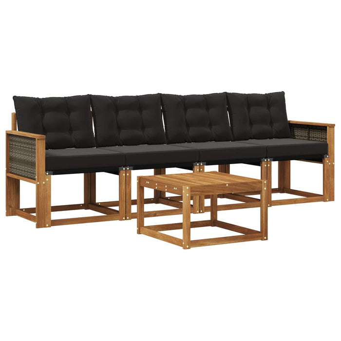 Set de canapele de exterior cu pernă 5 pcs Natural și Negru WALTI