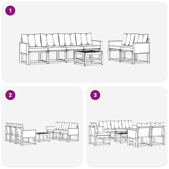 Set de canapele de exterior cu pernă 7 pcs Natural și Negru WALTI