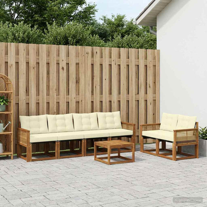 Set de canapele de exterior cu pernă 7 pcs Natural și Crem WALTI