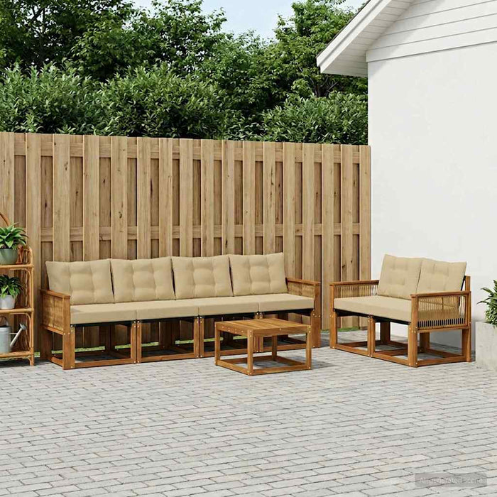 Set de canapele de exterior cu pernă 7 pcs Natural și Bej WALTI