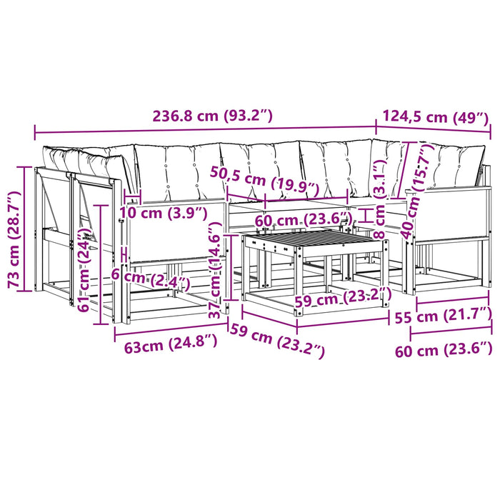 Set de canapele de exterior cu pernă 7 pcs Natural și Crem WALTI