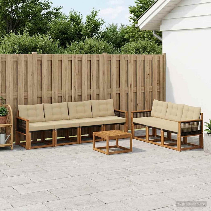 Set de canapele de exterior cu pernă 8 pcs Natural și Bej WALTI