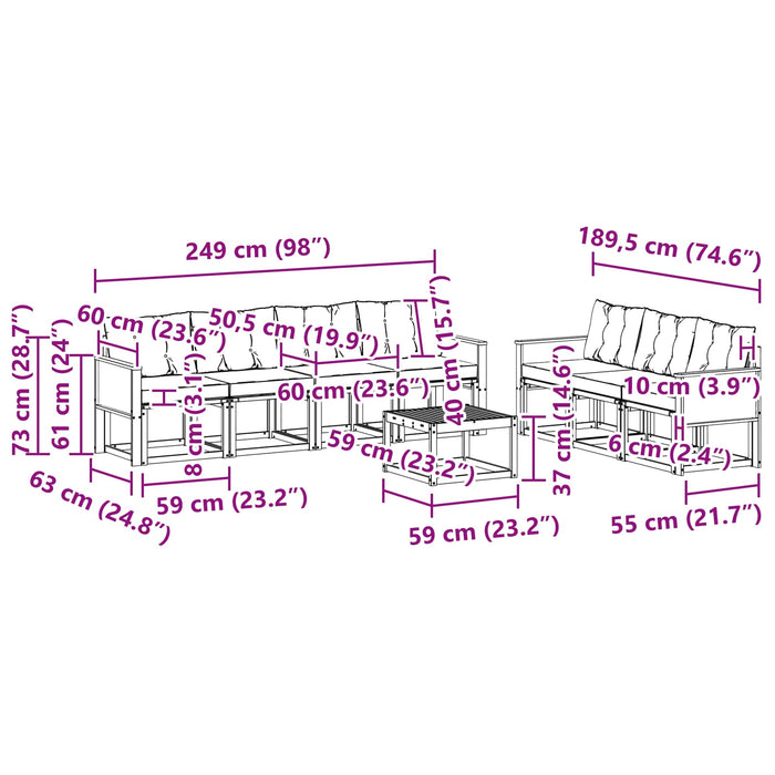 Set de canapele de exterior cu pernă 8 pcs Natural și Crem WALTI