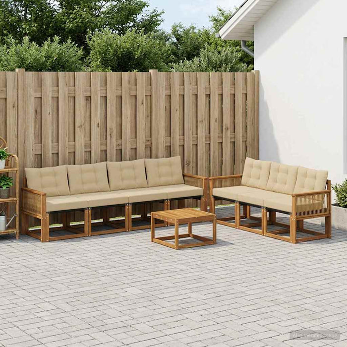 Set de canapele de exterior cu pernă 8 pcs Natural și Bej WALTI