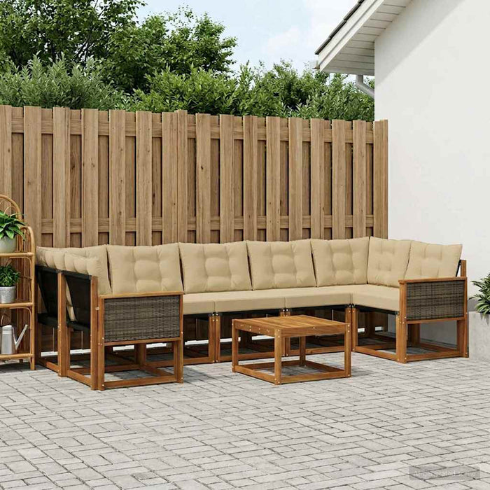 Set de canapele de exterior cu pernă 8 pcs Natural și Bej WALTI