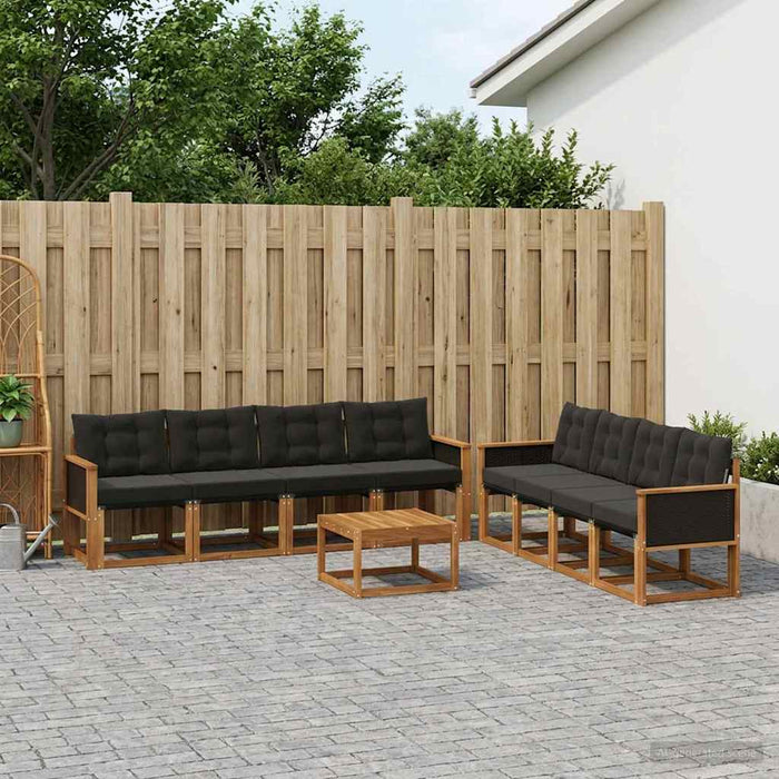 Set de canapele de exterior cu pernă 9 pcs Natural și Negru WALTI
