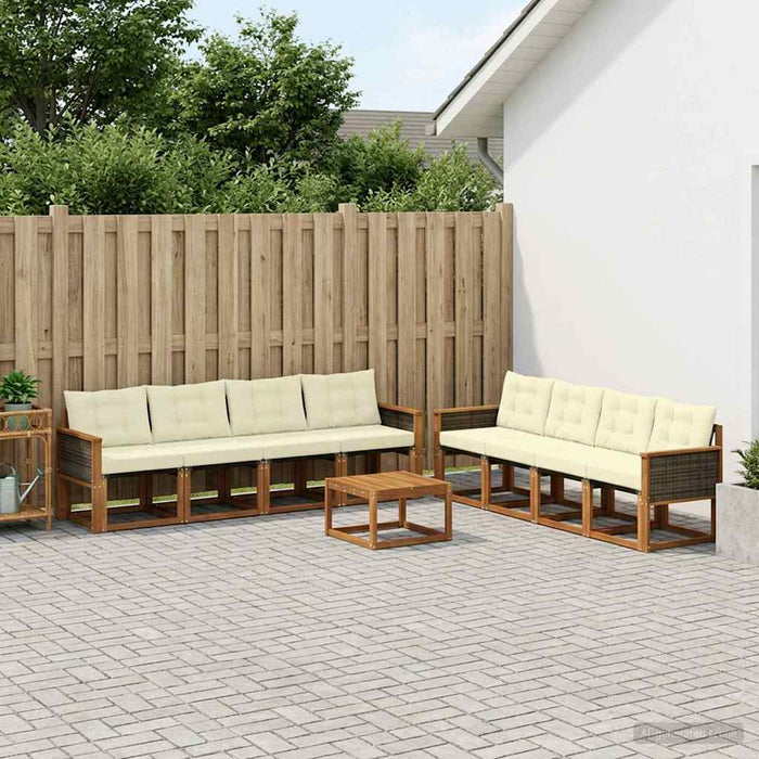 Set de canapele de exterior cu pernă 9 pcs Natural și Crem WALTI
