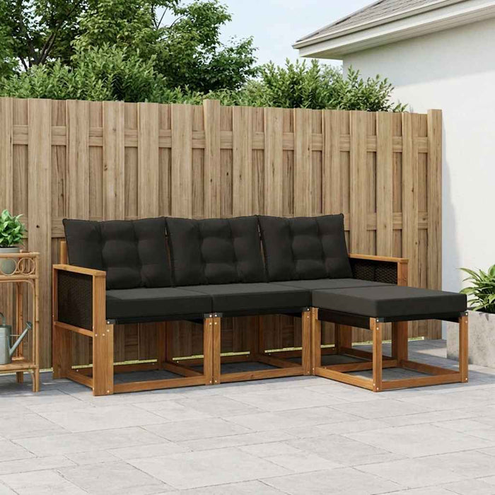 Set de canapele de exterior cu pernă 4 pcs Natural și Negru WALTI