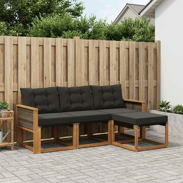 Set de canapele de exterior cu pernă 4 pcs Natural și Negru WALTI