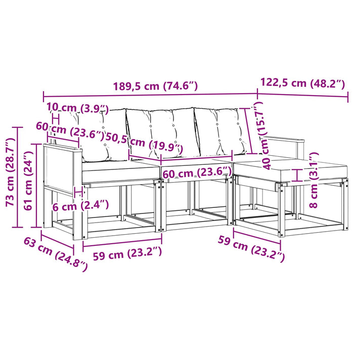 Set de canapele de exterior cu pernă 4 pcs Natural și Bej WALTI