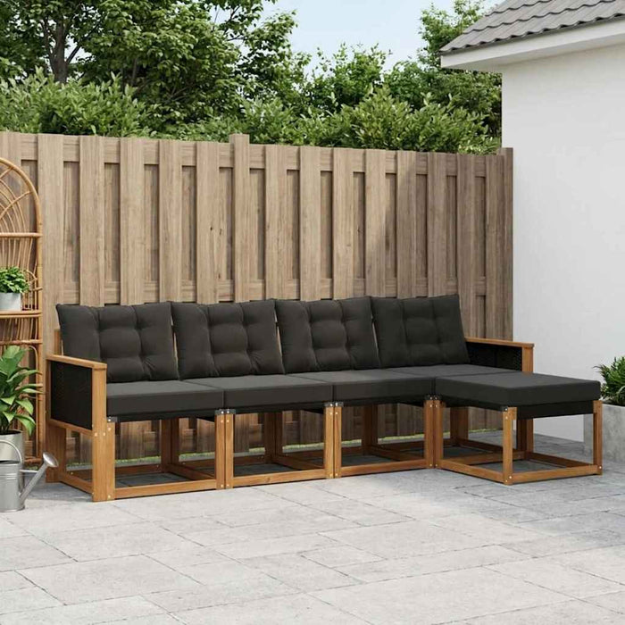 Set de canapele de exterior cu pernă 5 pcs Natural și Negru WALTI
