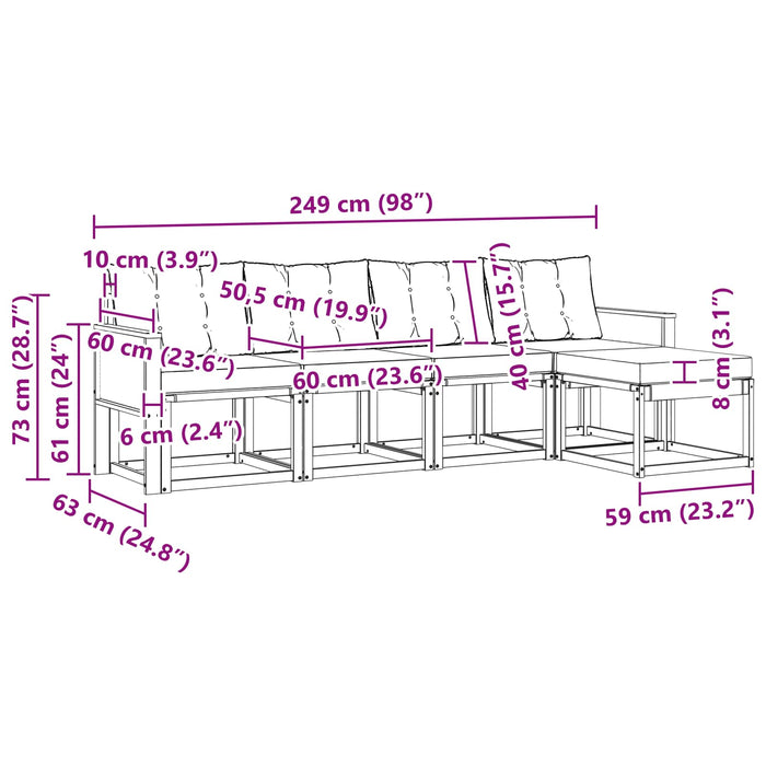 Set de canapele de exterior cu pernă 5 pcs Natural și Negru WALTI