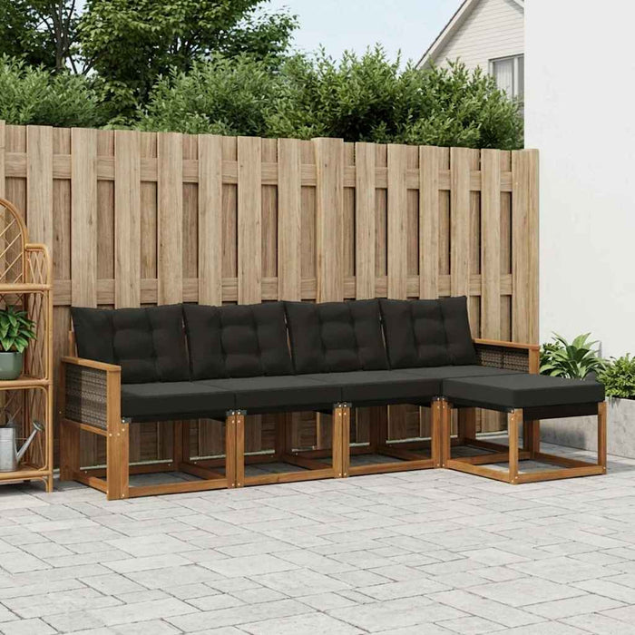 Set de canapele de exterior cu pernă 5 pcs Natural și Negru WALTI