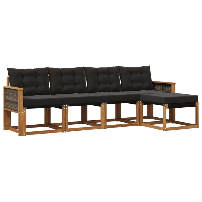 Set de canapele de exterior cu pernă 5 pcs Natural și Negru WALTI