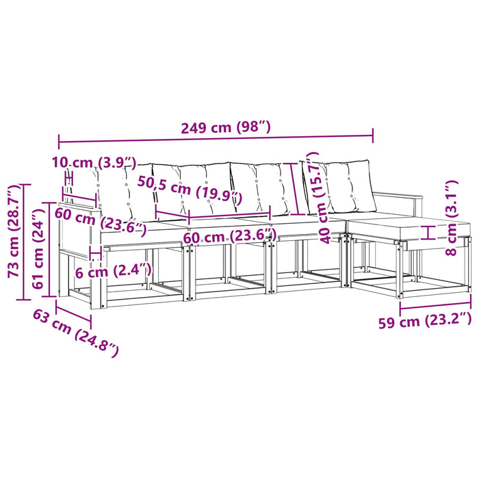 Set de canapele de exterior cu pernă 5 pcs Natural și Crem WALTI