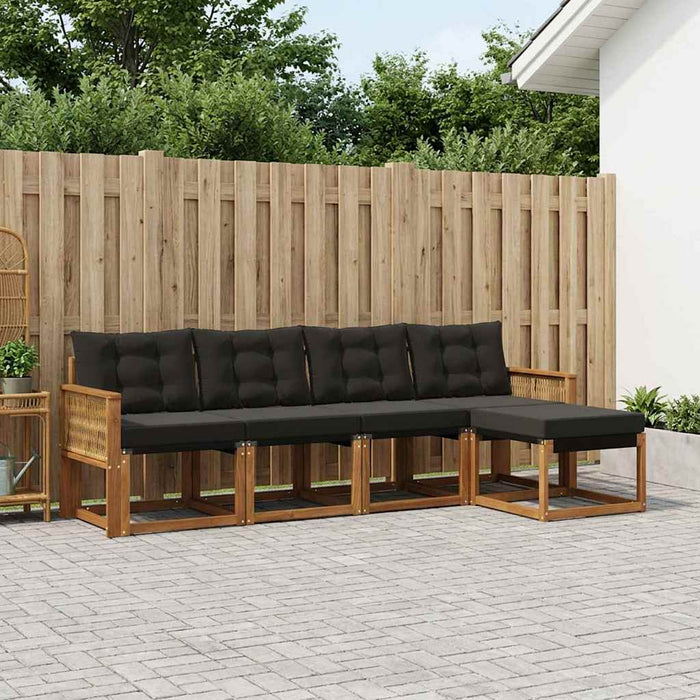 Set de canapele de exterior cu pernă 5 pcs Natural și Negru WALTI