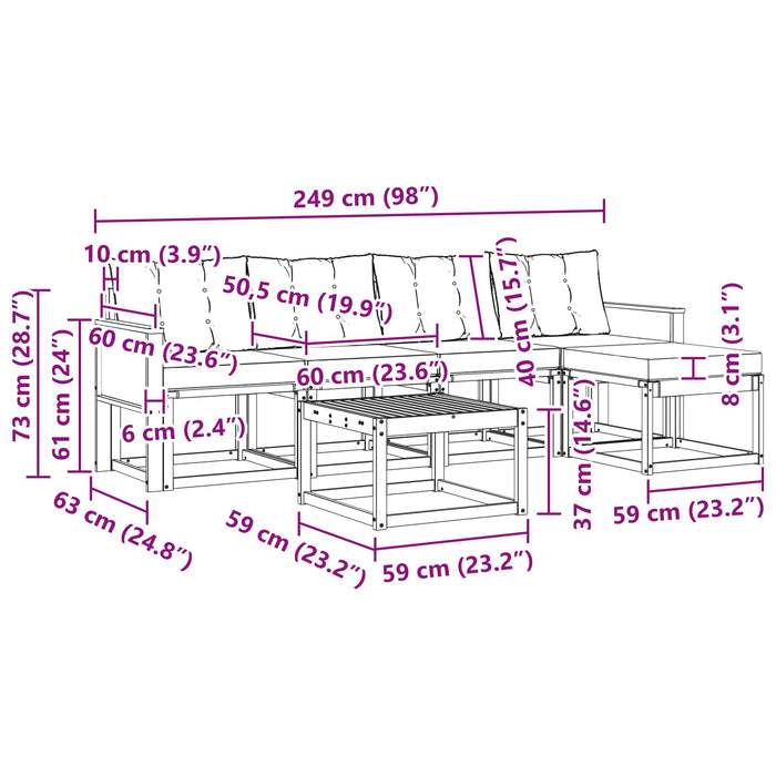 Set de canapele de exterior cu pernă 6 pcs Natural și Bej WALTI