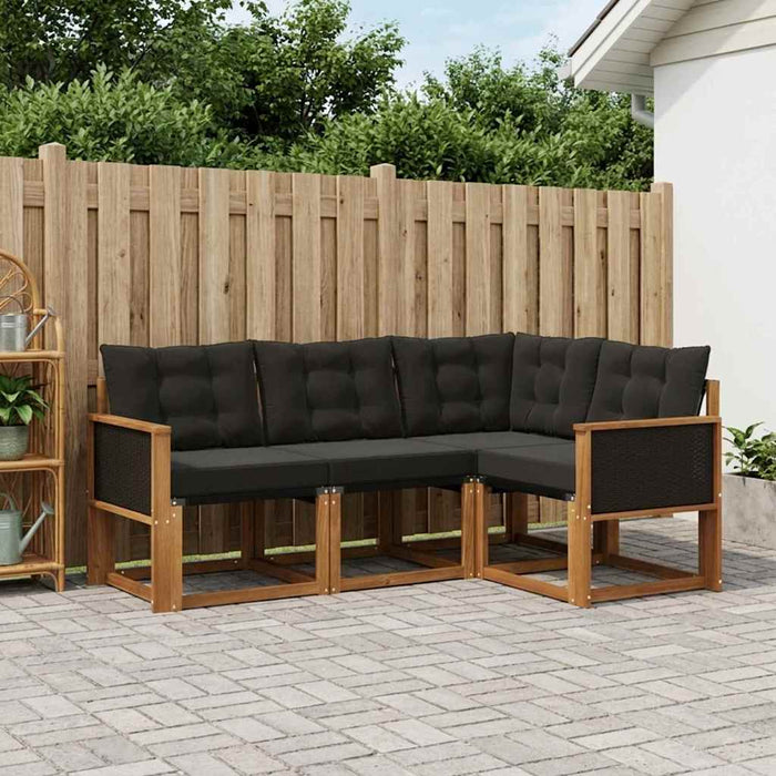 Set de canapele de exterior cu pernă 4 pcs Natural și Negru WALTI