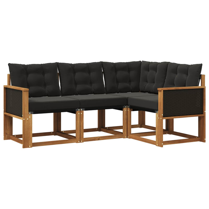 Set de canapele de exterior cu pernă 4 pcs Natural și Negru WALTI