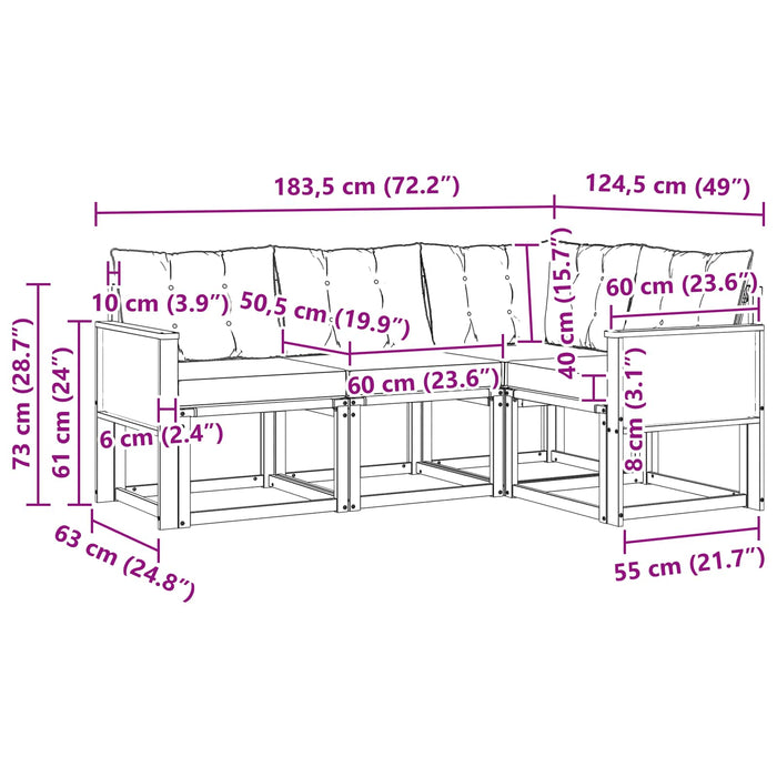 Set de canapele de exterior cu pernă 4 pcs Natural și Negru WALTI