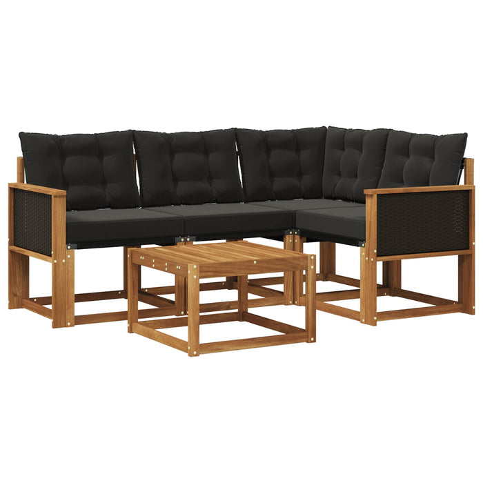 Set de canapele de exterior cu pernă 5 pcs Natural și Negru WALTI
